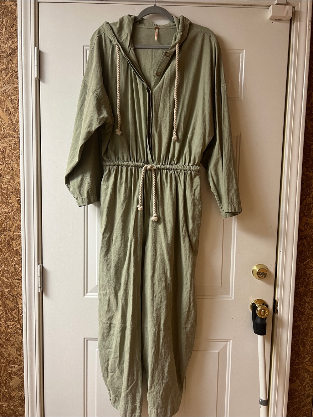 Free People Adela Hoodie Drawstring Jumpsuit in Sage Green